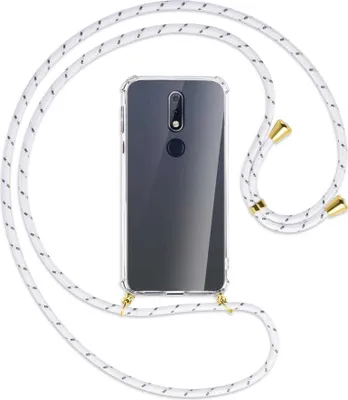 Produktbild von Handykette Backcover-Schutzhülle mit Band (Metall goldfarben) für Nokia 7.1 - weiß/grau