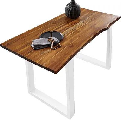 Produktbild von Esstisch Baumkante massiv Akazie cognac 180 x 90 weiß Esra
