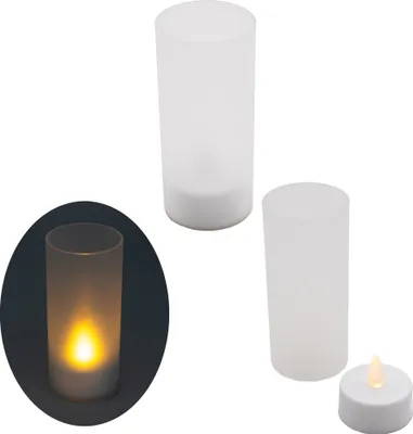 Produktbild von LED Windlicht Teelicht Kerze Batterie Glas Timer Warmweiß Kerzenhalter Flackernd
