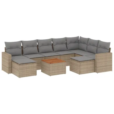 Produktbild von vidaXL 10-tlg. Garten-Sofagarnitur mit Kissen Beige Poly Rattan
