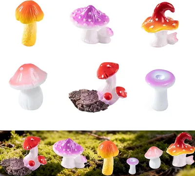 Imagen del producto de Figuras de hongos de plástico, juego de 6 unidades, decoración de jardín realista