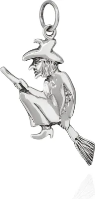 Produktbild von Kettenanhänger Hexe auf Besen 925 Silber 37x16mm Silberanhänger Amulett Talisman