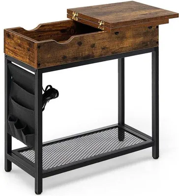 Immagine prodotto di Tavolino pieghevole con porta USB, marrone, rivestimento in tessuto, soggiorno