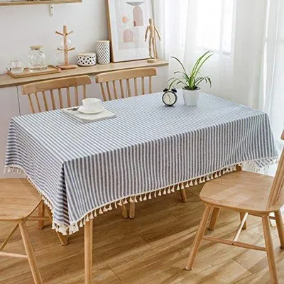 Produktbild von Famanu Tischdecke mit Leinenoptik - Waschbar und stilvoll - Blau rechteckig