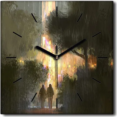 Produktbild von Coloray Uhr auf Leinwand 30x30 cm Wand Uhr Dekoration Wohnzimmer Segeltuch schwarze Hände -Landschaftsstadt Park.