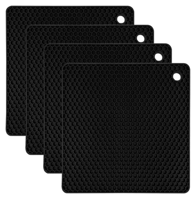 4 Silikon-Untersetzer, hitzebeständig, rutschfest, Ø 18 cm, schwarz