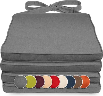 Produktbild von sunnypillow 4er Set Stuhlkissen 40 x 45 x 5cm | Polsterauflage Auflage für Stühle / Rattanstühle | Stuhlauflage mit Schleifenbändern | Indoor / Outdoor | Grau |