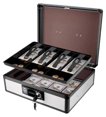 Immagine prodotto di Cassaforte con serratura e cassetto portamonete, dimensioni 33 x 26,5 x 11,5 cm
