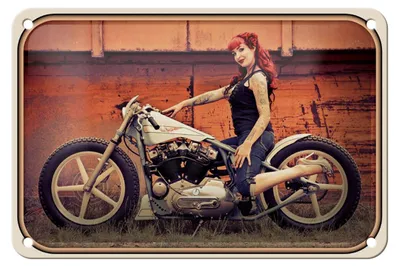Produktbild von Blechschild Motorrad 18x12cm Biker Girl Frau Pin up