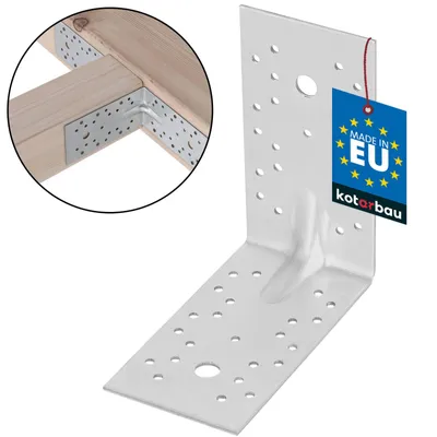 Productafbeelding van KOTARBAU® Hoekverbinder - Verzinkt Staal - 150 x 150 x 80 mm - Zilver - Hoekanker Met Ril - Zware Hoekverbinding - Hoekijzer - Versterkingshoek - Montagehoek Voor Houtconstructies