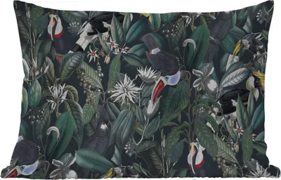 Produktbild von MuchoWow® Outdoor Kissen - Blumen - Tukan - Blätter - 60x40 cm - Wetterfest - Lounge Kissen - Zierkissen - Kissen für Innenräume