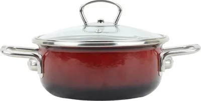 Produktbild von BELIS Emaillierter Topf mit Glasdeckel PREMIUM Ombré rot 20 cm/2,3 l