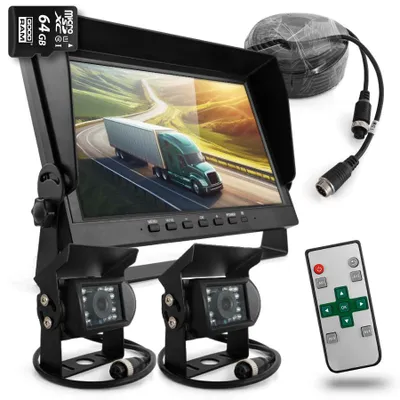 Obrázok produktu pre Súprava pre cúvanie s 10" monitorom, FHD 1080p videoregistrátorom, 2 kamerami, 15 m káblom a 64 GB SD kartou
