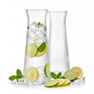 Produktbild von BigDean 2 Stk. Wasserkaraffe aus robustem, geriffeltem Glas – 1?Liter, spülmaschinenfest, BPA-frei, stilvoll und stabil