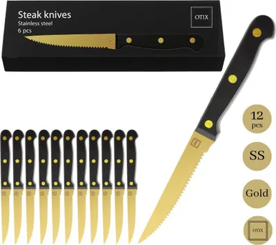 Produktbild von OTIX Steakmesser-Set aus 12 Stück, gold-schwarz, spülmaschinenfest, Steakmesser-Set, Edelstahl
