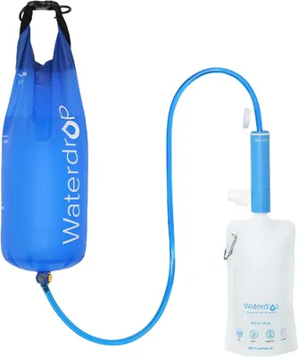Productafbeelding van Waterdrop waterfilter voor buitengebruik, drinkrietsysteem met waterzak, blauw