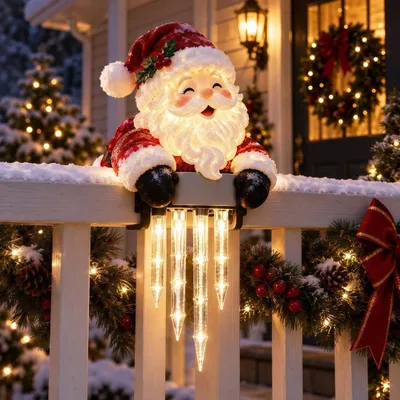 Produktbild von Weihnachtsmann Solar-Klemmleuchte, warmes Licht, Eiszapfen-Effekt, für Garten, Balkon, Zaun, Nacht-Automatik, wetterfest, Weihnachtsdeko