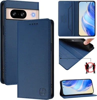 Produktbild von Lederhülle für Google Pixel 8 Hülle Flip Brieftasche Kartenfächern Ständer Schutzhülle Blau