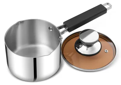 Obrázok produktu pre Nerezová hrniec Stielkasserolle s priemerom 16 cm, s skleneným pokrievkou, trojvrstvový, vhodný na indukciu a keramické povrchy