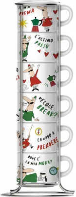 Produktbild von Bialetti Espressotassen-Set 7-tlg. mit Metallgestell, Kaffeetassen, Tassen, Bunt, TAZZ202