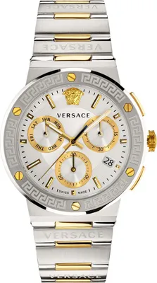 Produktbild von Versace VEZ900321 Greca Logo Chrono silber gold Edelstahl Herren Uhr NEU
