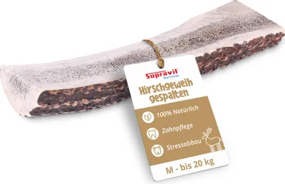 Produktbild von Supravit Gespaltenes Hirschgeweih M | 100% Rothirsch-Geweih für Hunde | Natürlicher Kauknochen | Nachhaltige Zahnpflege & Beschäftigung