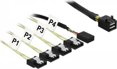 Image de SAS Kabel Delock Mini SAS HD -> 4x Sata 7Pin +Sideband 0.50m
