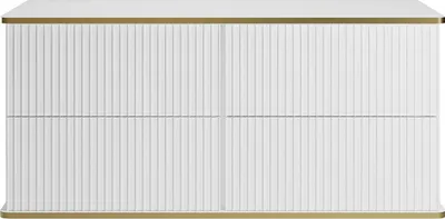 Produktbild von Waschbeckenunterschrank hängend - Streifenoptik - Goldfarbene Umrandung - Weiß - 120 cm - KELIZA