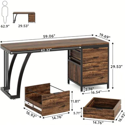 Immagine prodotto di Scrivania da ufficio - Postazione di lavoro - Scrivania con computer - Scrivania - Scrivania con cassetti - Ampio piano di lavoro da 150 cm