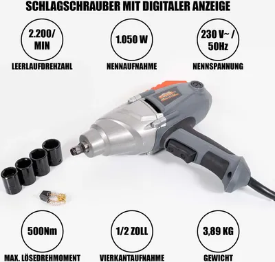 Produktbild von Mauk Elektro Schlagschrauber Schrauber 1050 W 500 Nm 4 Nüsse vers. Drehmoment