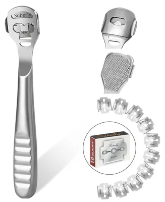 Produktbild von Hornhauthobel Fußhobel Hornhautentferner - Edelstahl - 10 Ersatzklingen - Antirutsch-Griff - Für Zuhause und Profi-Fußpflege