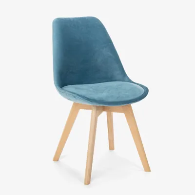 Immagine prodotto di Sedia di design scandinavo in legno di velluto con cuscino per cucine bar ristoranti Dolphin Lux - Blu