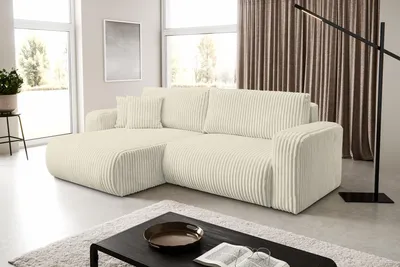 Produktbild von VENASI TILLY Universell Ecksofa mit Schlaffunktion und Bettkasten Cord BEIGE Schlafsofa Sofa
