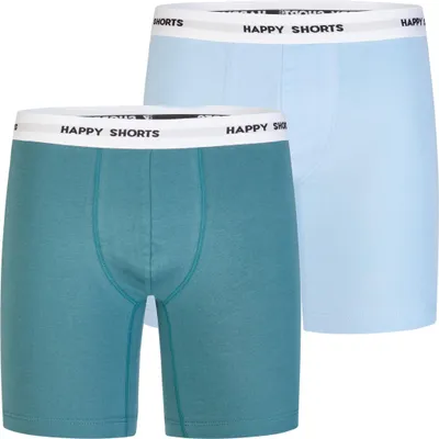 Produktbild von Happy Shorts Herren Boxer Jersey Long 2-Pack türkis, blau - Größe M