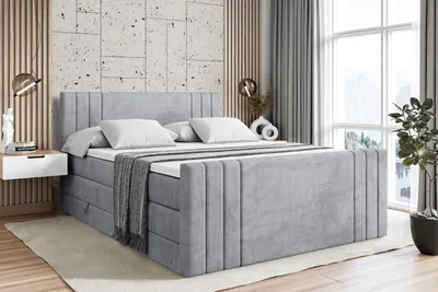 Produktbild von ALTDECOR Boxspringbett mit Fußteil, 2 Matratzen und Topper - 120x200 cm - IDRIKO-Z KING - Hellgrau Samt - Polsterbett mit, H3- und H4- Matratzen, Bettkasten und Lattenrost, Bett mit Stauraum