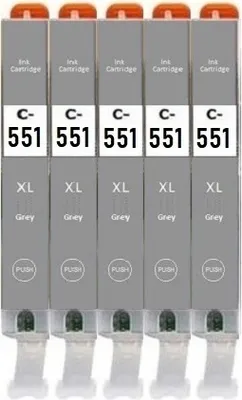 Produktbild von 5 x Druckerpatrone kompatibel mit Canon CLI-551 Grey XL für Pixma IP 8700 Series, IP 8750, MG 6300 Series, MG 6350, MG 7100 Series, MG 7150, MG 7500 Series, MG 7550