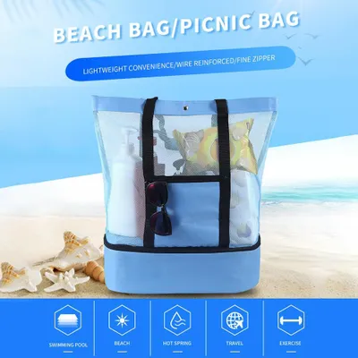 Produktbild von Große Netz-Strandtasche, isoliert, wiederverwendbare Picknick-Mittagessen für Outdoor-Camping