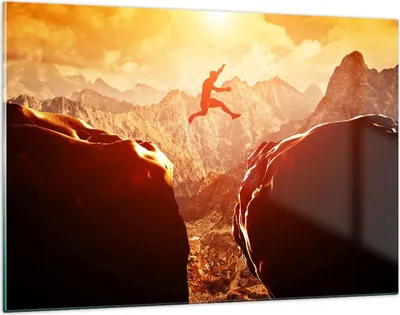 Produktbild von Bilder auf glas - Mann Berg Freiheit - 120x80cm - Glasbilder - Wandbilder - Kunstdruck - zum Aufhängen bereit - Wanddekoration aus Glas - Glas Bilder - Wandbild auf Glas - Einteilig - GAA120x80-2827