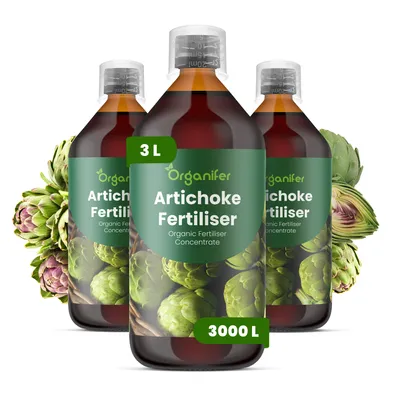 Obrázek produktu pro Artičoka Tekuté Hnojivo 3x1 L – 2-1-8 NPK – Pro Zeleninu & Rostliny – Pro Silný Růst & Velké Púčiky – Podporuje Kořeny & Vitalitu – Organifer