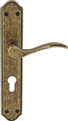 Produktbild von DOMINO Türgriff 72 Drückergarnitur PZ - Profilzylinder Set | Türklinke für Zimmertür, Bürotür, Kellertür & Innentür | L-Form | Türbeschläge aus Messing |Antik Gold Türdrückergarnitur| VENUS M75
