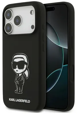 Produktbild von KARL LAGERFELD case passend für IPHONE 17 Pro kompatibel mit MagSafe KLHMP17LSKIGROK (Silicone W/ KL Sketch & Logo) black