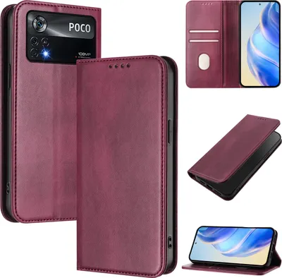 Obrázek produktu pro Pouzdro pro Xiaomi Poco X4 Pro 5G, vintage kožené pouzdro s RFID ochranou, přihrádkami na karty, stojánkem Červený