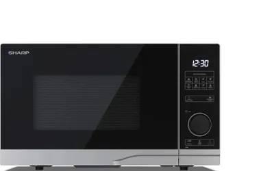 Immagine prodotto di Forno a microonde Sharp YC-PS234AE-S, semi-digitale, materiale cavità - grigio, 23L, 900W, display LED bianco, funzione timer e orologio, sicurezza bambini, porta argento, sbrinamento, colore corpo argento