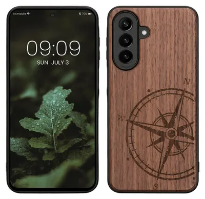 Produktbild von kwmobile Handyhülle für Samsung Galaxy A27 5G Hülle Holz - Case mit TPU Bumper - Stoßfestes Hardcase - Schutzhülle Cover in Dunkelbraun