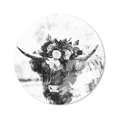 Produktbild von MuchoWow® Mauspad Mousepad Schottischer Highlander - Blume - Schwarz - Weiß 50x50 cm - Mousepads - Maus Mat - Pad - Mausunterlage - Vinyl