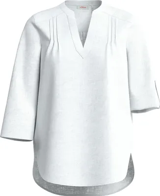 Produktbild von S.Oliver Bluse Leinenmix 3/4-Arm V-Ausschnitt Krempelfunktion Weiß Gr. 42