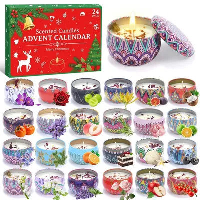 Obrázek produktu pro Adventní kalendář vonných svíček, 24 kusů, sójový vosk, červená barva