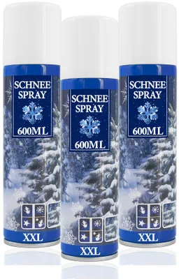Three cans of snow spray are arranged side-by-side against a white background.