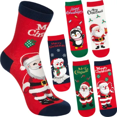Obrázok produktu pre BRUBAKER 5 párov vianočných ponožiek pre ženy - Santa, snehuliak a tučniak - vtipné vianočné ponožky, veľkosť 36-41