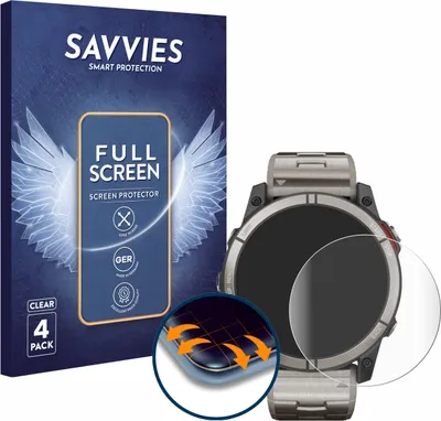 Produktbild von 4x Savvies Fullscreen Schutzfolie für Garmin quatix 7X Displayschutz Folie Fullcover Klar Transparent